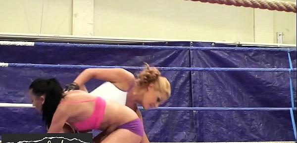  Lesbian euro chicks wrestle in a boxing ring